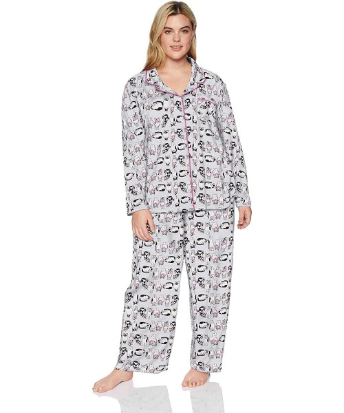 Sets Women's Pajama Long Sleeve Animal Print Girlfriend Pj Set - Heather Grey With Cat Print - C818E2M9EIS