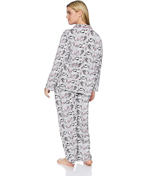 Sets Women's Pajama Long Sleeve Animal Print Girlfriend Pj Set - Heather Grey With Cat Print - C818E2M9EIS