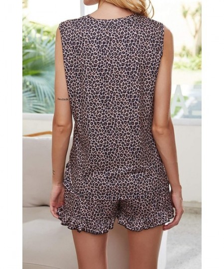 Sets Women's Tie Dye Printed Pajamas Set Sleeveless Sleepwear Lounge Night Tank Tops with Shorts - Leopard - CQ190N62D5E