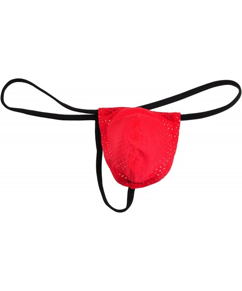 G-Strings & Thongs Men's Breath Hole Thong Gay Men G-String Bulge Pouch T-Back Pants - Red - CH12O5FMNY0