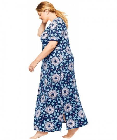 Nightgowns & Sleepshirts Women's Plus Size Petite Long T-Shirt Lounger Nightgown - Rich Violet Blooming (1433) - CM1906YLTQ0