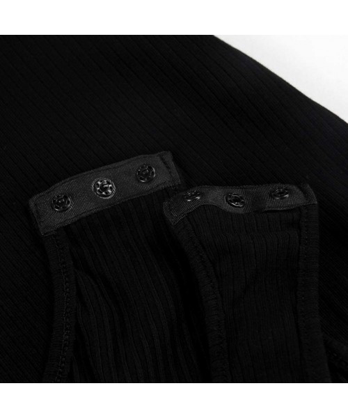Shapewear Women's Deep V Neck Long Sleeve Bodysuit Ribbed Knit Stretchy Thong Bodysuit Tops - Black - CD18WQNW9KX