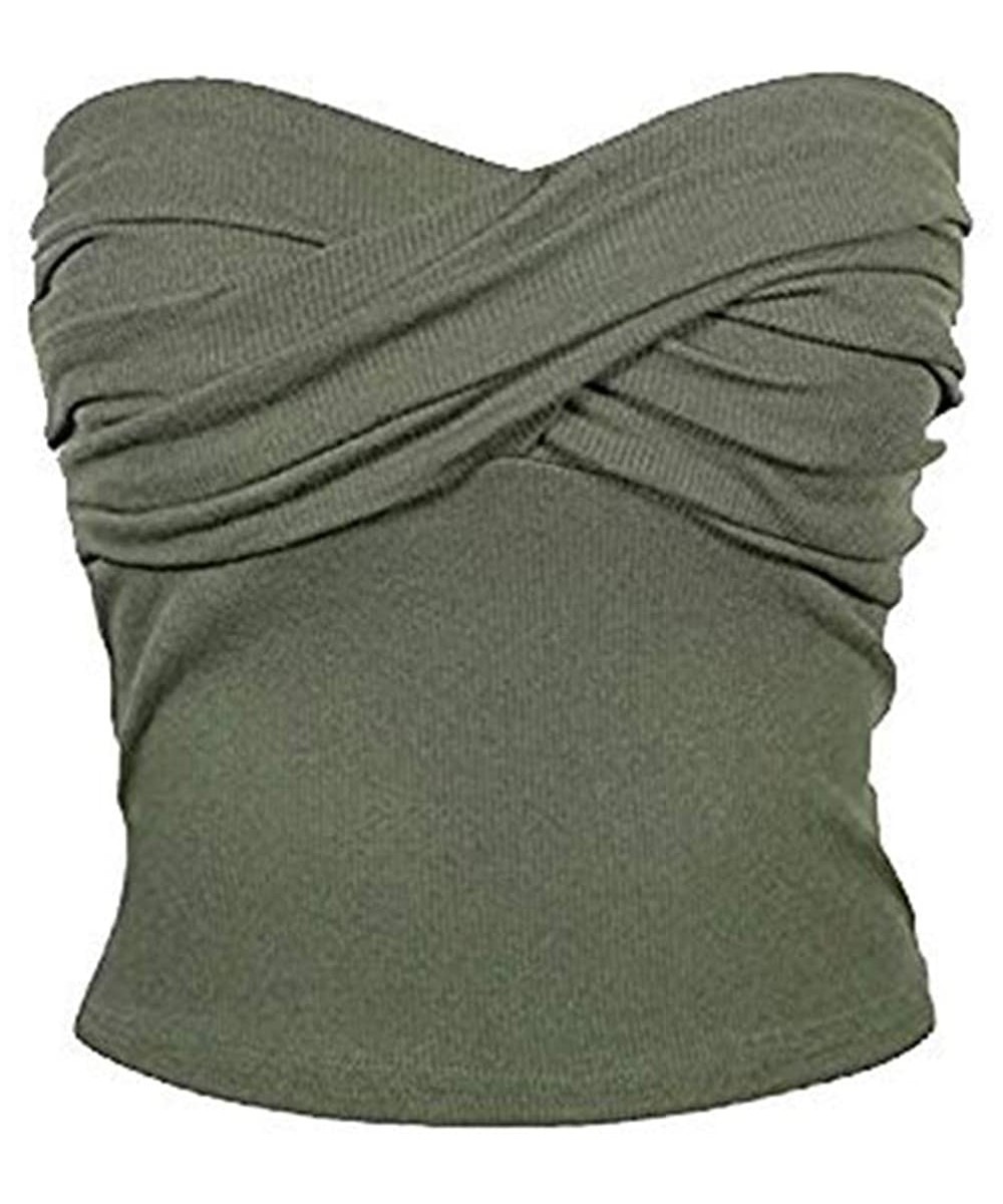 Bustiers & Corsets Women Sexy Stretchy Solid Strapless Bandeau Tube Top - Army Green - C3189X7DOIQ