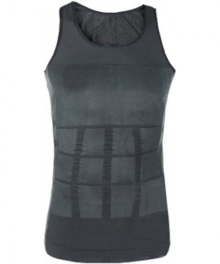 Shapewear Men's Body Shaper Slimming Shirt Elastic Sculpting Vest Tank SS-M01 - Gray - CA11NYSWDVV