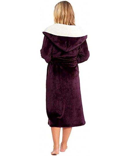 Robes Women Nightgowns Winter Sleepshirts Plush Lengthened Pajama Shawl Bathrobe Solid Color Robe Coat - Red - CB194CTEGG5