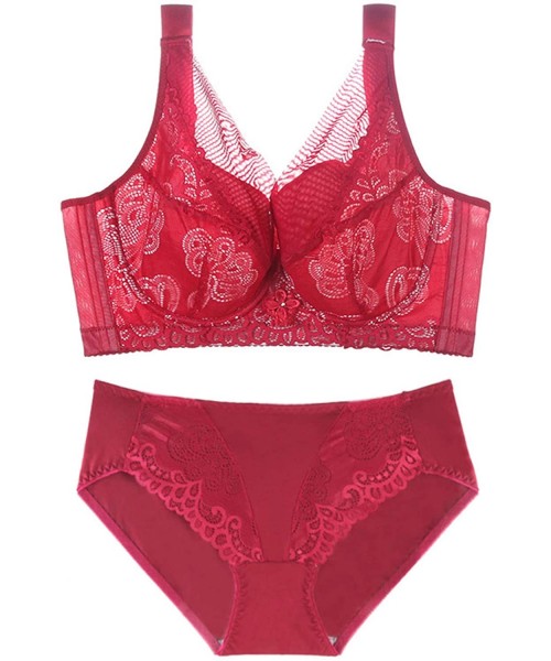 Bras Plus Size Bra Set Lingerie Panties and Bra E F Cup Lingerie for Women Plus Size Briefs - Red - CC18RHAXKEH