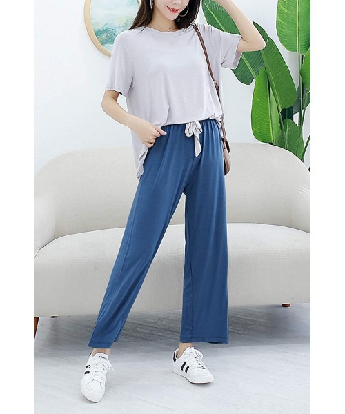 Sets Women Pajamas Short Sleeve T-Shirt Elastic Drawstring Long Pant Set Sleepwear Loungewear Nightgown Casual Pajama Sets - ...