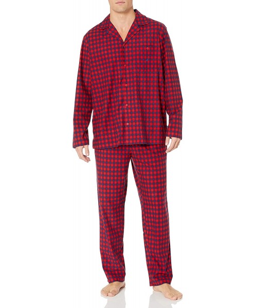 Sleep Sets Men's Cozy Fleece Plaid Pajama Set - Red/Blue - CP18UL6QZKK