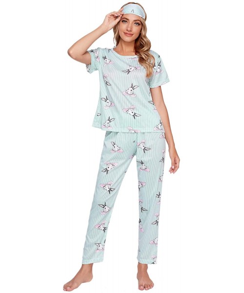 Sets Women's Pajamas Sets Cartoon Print Top Long Pants PJ Sleepwear Loungewear - Blue - CT194CA9XCX