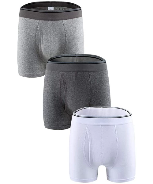 Boxer Briefs Mens Boxer Briefs -Cotton Underwear Breathable Boxer Open Fly Pouch 3 Pack - Light Grey/Grey/White - CZ193EHD65W