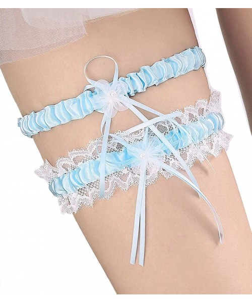 Garters & Garter Belts 2019 Sexy Lace Wedding Garter Set for Bride Stretchy Party Leg Garters Rhinestones - N-blue - CK18NYWDUGO