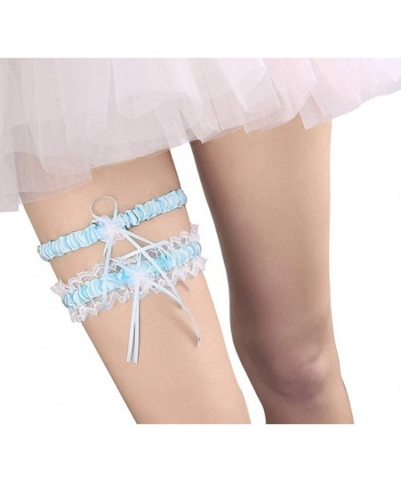 Garters & Garter Belts 2019 Sexy Lace Wedding Garter Set for Bride Stretchy Party Leg Garters Rhinestones - N-blue - CK18NYWDUGO
