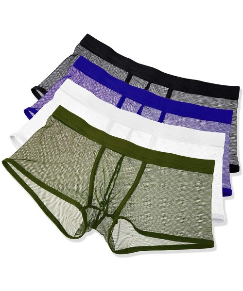 Boxer Briefs Men's Mesh Boxer Briefs- 4 Pieces Transparent Underwear See Through Low Rise Trunks Breathable Underpants - Blac...