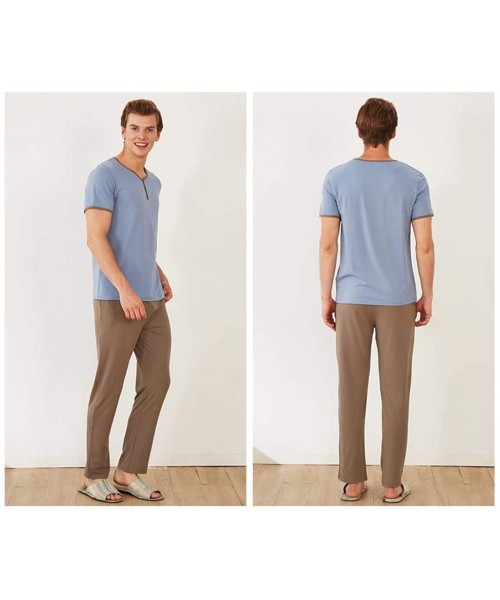 Sleep Sets Men's Pajamas Set- Summer Short-Sleeve Modal Nightwear Home Wear Suits Fashion Sleepwear for Men-Light Blue-XXXL -...