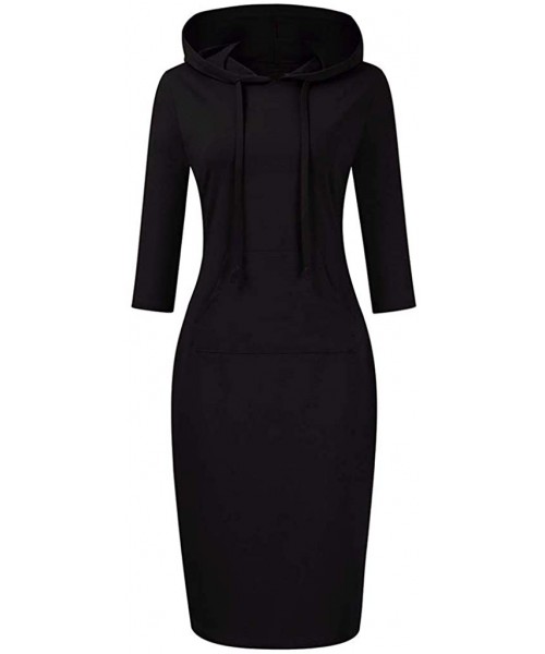 Slips Womens Solid Hooded Dress Long Sleeve Slim Fit Pocket Drawstring Hoodies Dresses - Black - CJ193NQELZC