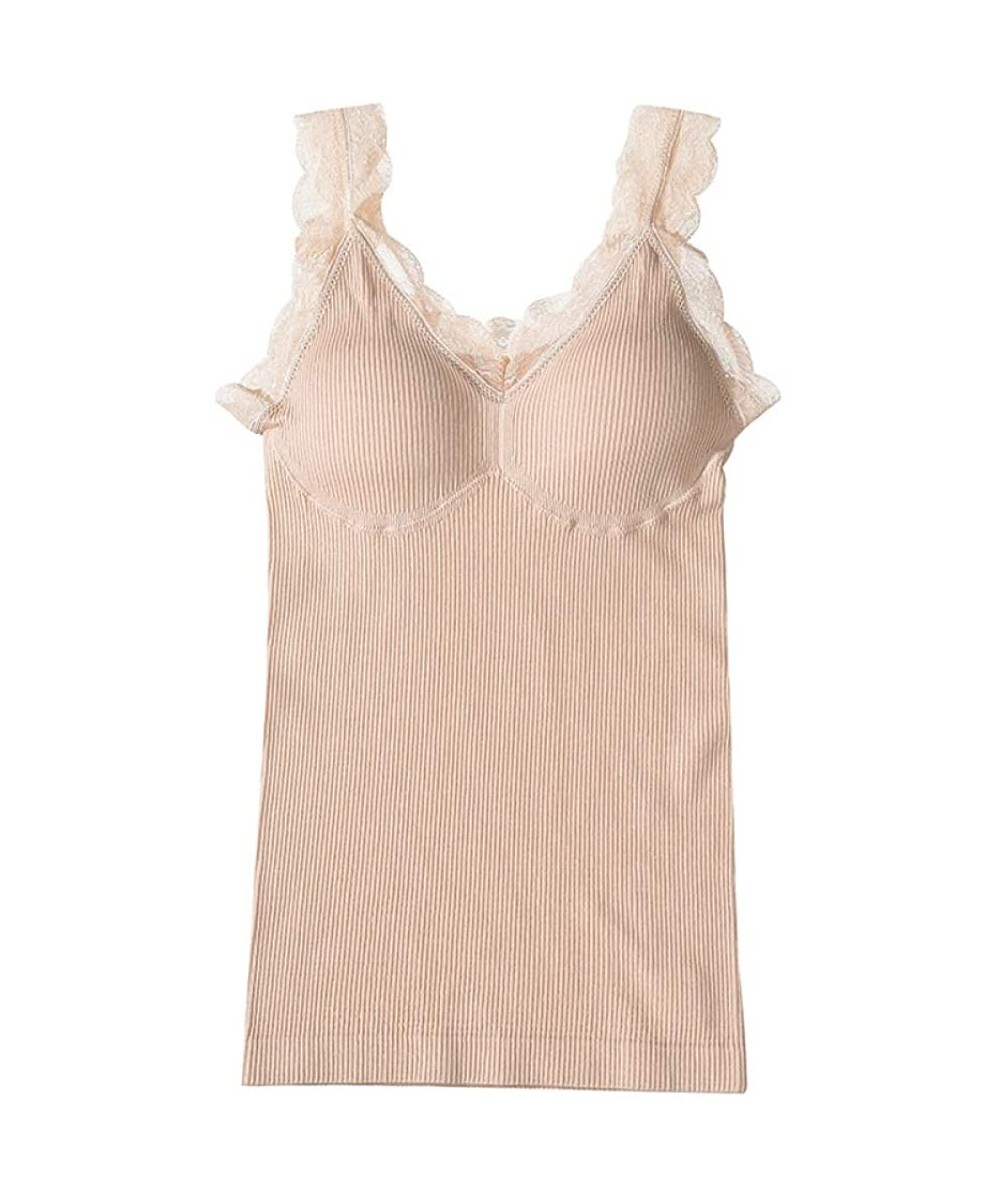 Camisoles & Tanks Big Chest Camisole Female Modal Cotton lace V-Neck wear Rib top New - Beige - C719CGY809H