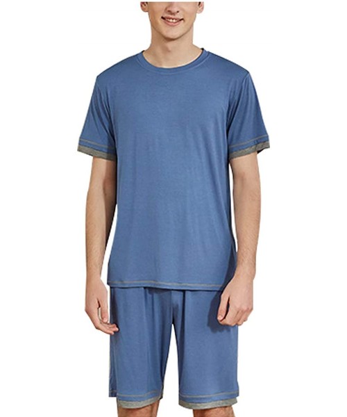 Sleep Sets Mens Comfy Short Sleeve Tops and Shorts Pajamas Set with Pockets - Blue - CQ19C43ATMT