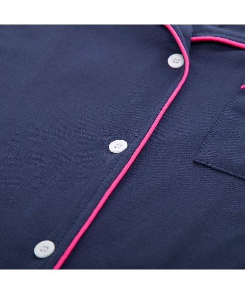 Sets Women's Pajama Set Button Down Long/Short Sleeve Sleepwear Lightweight Soft PJs - Navy Blue-short Sleeve - C618D4OXWG2