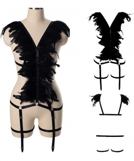 Garters & Garter Belts Women Feather Body Harness Epaulettes Shoulder Wings Punk Gothic Burning Man Lingerie Strap Leg Garter...