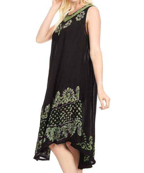 Nightgowns & Sleepshirts Women's Casual Midi Loose Fit Sleeveless Tank Dress Cover-up - 17160-blackgreen - CX18QXHX558