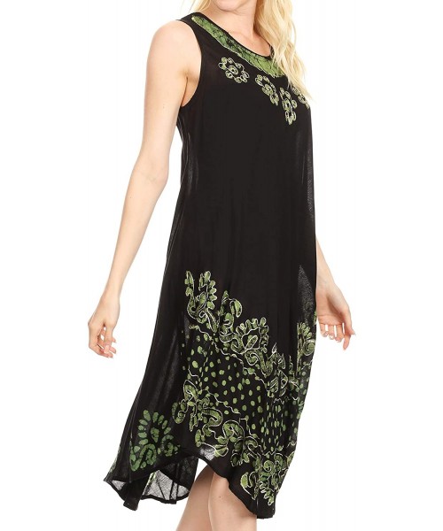 Nightgowns & Sleepshirts Women's Casual Midi Loose Fit Sleeveless Tank Dress Cover-up - 17160-blackgreen - CX18QXHX558