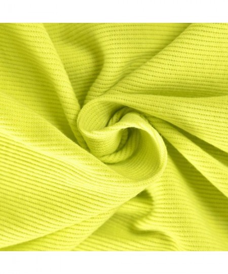Shapewear Women's Deep V Neck Long Sleeve Bodysuit Ribbed Knit Stretchy Thong Bodysuit Tops - Neon Green2 - CA18ALEILKK