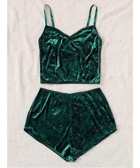 Sets Women's Sexy Velvet Pajamas Set 2 Piece Cami Bralette Shorts Sleepwear Lingerie Sets Homewear Plus Size - Green - CB195L...