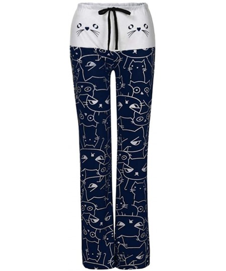 Bottoms Comfy Casual Pajama Pants Floral Print Drawstring Palazzo Lounge Pants Wide Leg - D - Navy - C11947LUC80