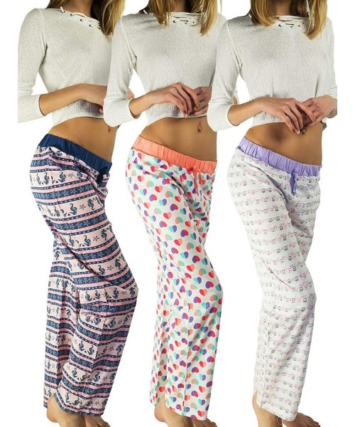 Bottoms Ladies Pajama Shorts/Pants- 100% Cotton PJ for Women- Pack of 3 Sleep Wear - Seahorse- Owls- Hearts - CN193845X66