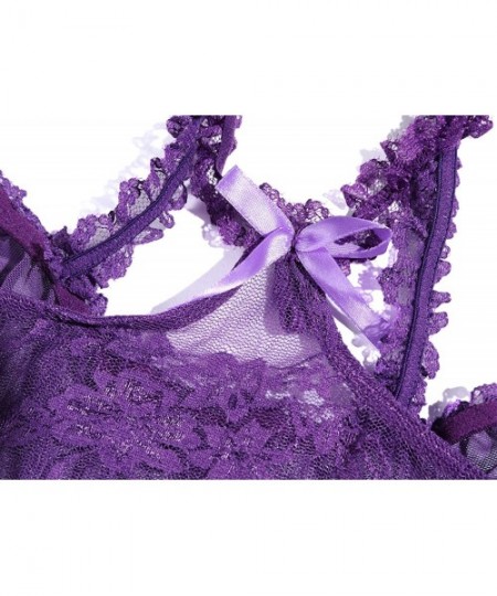 Baby Dolls & Chemises Plus Size Lingerie for Women Sexy Teddy Bodysuit Lace Babydoll L-5XL - Purple - C5192ZYNGRX