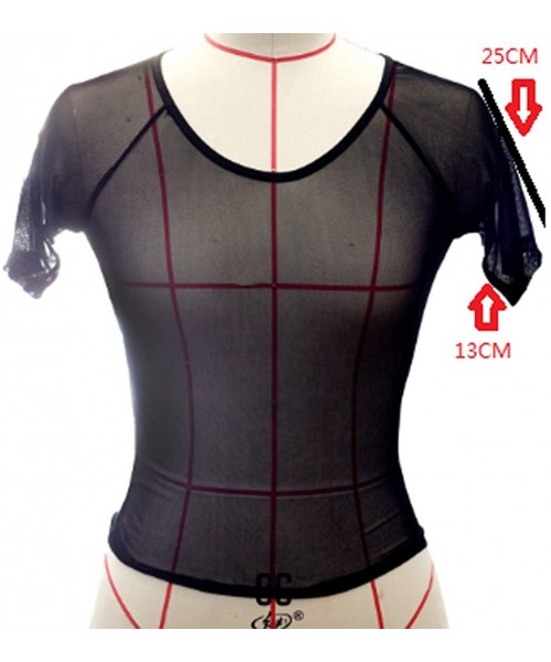 Sets Sexy Lingerie for Women Sheer Mesh See-Through Short Sleeve Crop Tops Casual T Shirt - Black - CX18U4GCH4H