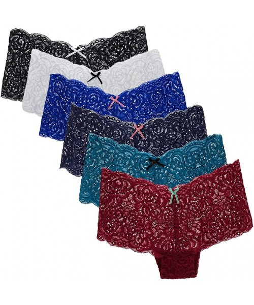 Panties 6 Pack Women's Hipster Lace Trim Boyshort Underwear Panties Sheer Plus Size - Multicolor-3 - CK1903ESU23