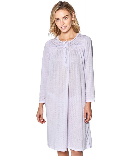 Nightgowns & Sleepshirts Women's Square Neck Long Sleeve Lace Floral Nightgown - Purple Pointelle - C718M557Z7E