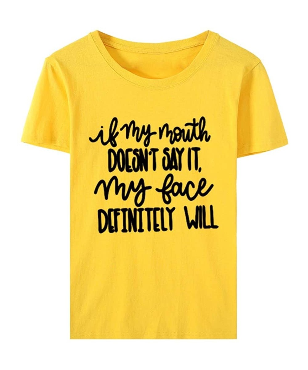 Tops Women Summer Letter Printed Short Sleeve T-Shirt Casual Loose Top Tunics(D-Yellow-S) - CZ196SUYZTZ
