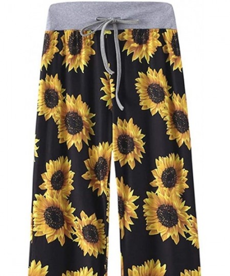 Bottoms Womens Print Wide Leg Lounge Pants Comfy Stretch Bottoms High Waist Drawstring Trousers - Yellow - CP1948DH8OG