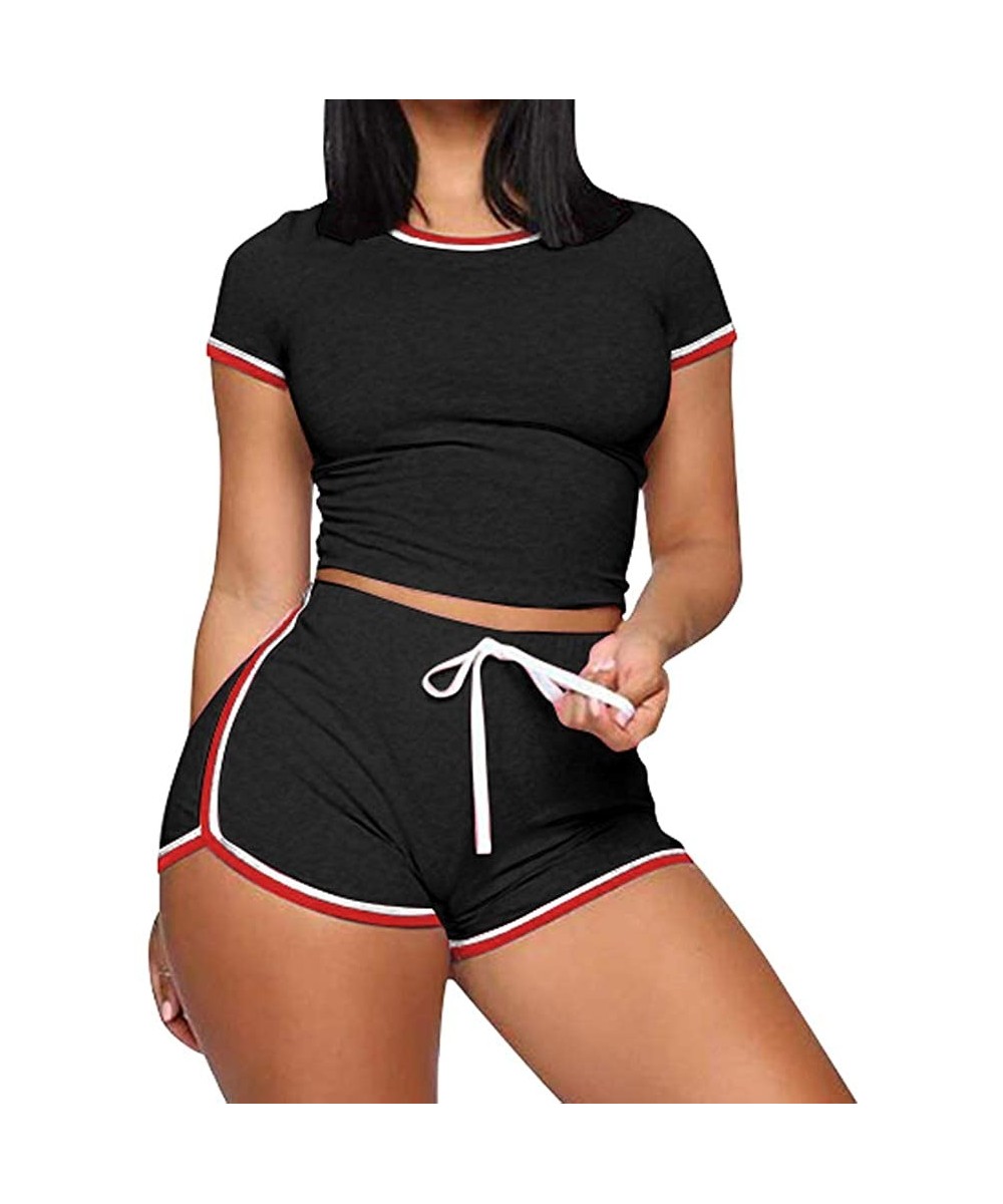 Sets Sweatsuit for Women 2 Piece Sports Outfits Sexy Crop Top + Bodycon Biker Shorts Set Jumpsuits Rompers Tracksuits Black -...