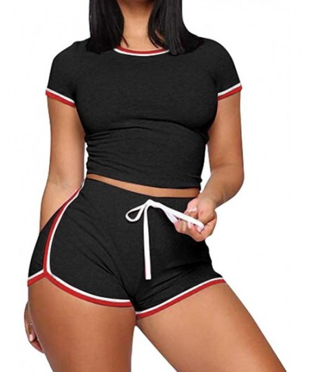 Sets Sweatsuit for Women 2 Piece Sports Outfits Sexy Crop Top + Bodycon Biker Shorts Set Jumpsuits Rompers Tracksuits Black -...