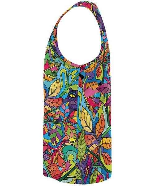 Undershirts Men's Muscle Gym Workout Training Sleeveless Tank Top Psychedelic Jungle Floral - Multi1 - CO19D0WOY6A