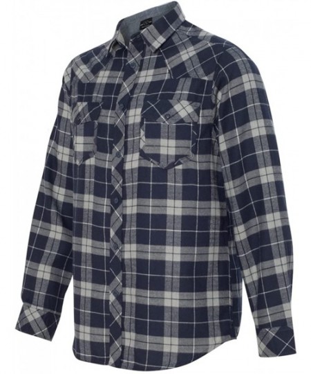 Robes Men's Yarn-Dyed Long Sleeve Flannel Shirt - Navy / Grey - C812MZUW7GT
