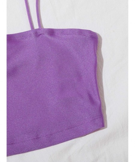 Camisoles & Tanks Women's Sexy Spaghetti Strap Sleeveless Vest Crop Cami Top - Violet Purple - C619CGQKW54