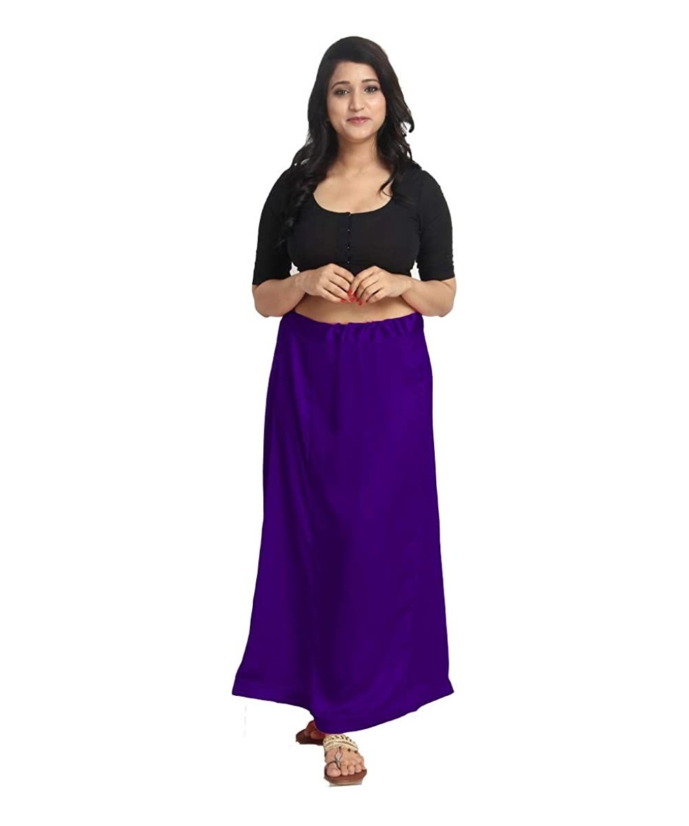 Slips Satin Violet Indian Saree Petticoat Stitched Underskirt Undercoat Adjustable Waist Sari Skirt Quilted PS - CI190U4HODA