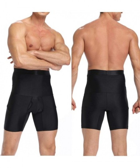 Shapewear Body Slimming Briefs Shaper for Men Hi-Waist Compression Girdle Tummy Shaper Shorts Thigh Slimmer - Black - CX18TO3...