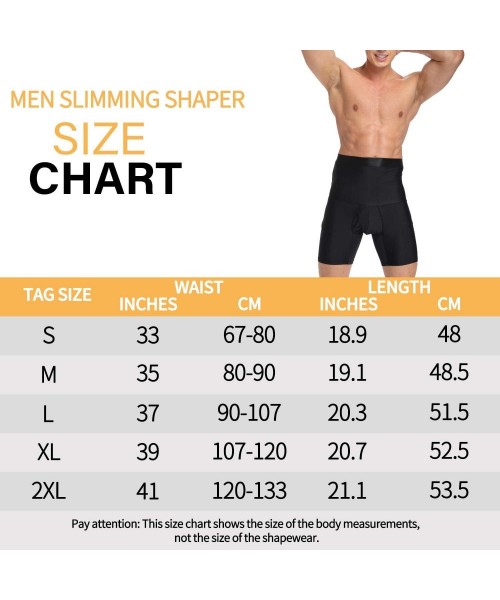 Shapewear Body Slimming Briefs Shaper for Men Hi-Waist Compression Girdle Tummy Shaper Shorts Thigh Slimmer - Black - CX18TO3...