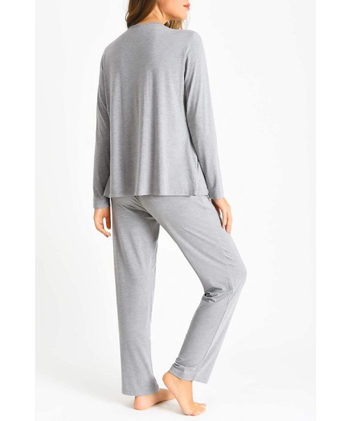 Sets Women's Long Sleeves Pleated Front Tops Pajamas Pants with Pockets - Light Gray - CP18ASC9QSU