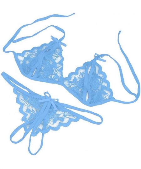 Bustiers & Corsets Lingerie Set-Women's 2 Piece Sexy Lace Bra and Panty Underwear Set Babydoll Sleepwear Pajamas - Blue - CW1...