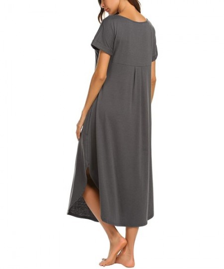 Nightgowns & Sleepshirts Women's Sleepwear Casual V Neck Nightshirts Short Sleeve Long Nightgown Pockets Loungewear - Dark Gr...