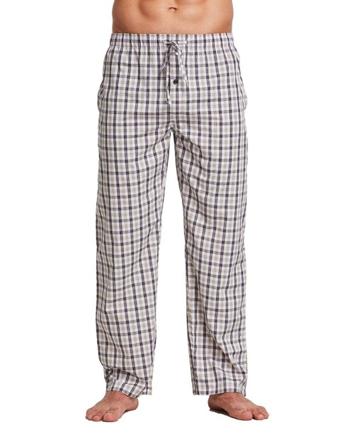 Sleep Bottoms Men's 100% Cotton Poplin Pajama Lounge Sleep Pant - Beige Plaid - CE1859K0MYG
