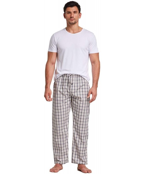 Sleep Bottoms Men's 100% Cotton Poplin Pajama Lounge Sleep Pant - Beige Plaid - CE1859K0MYG
