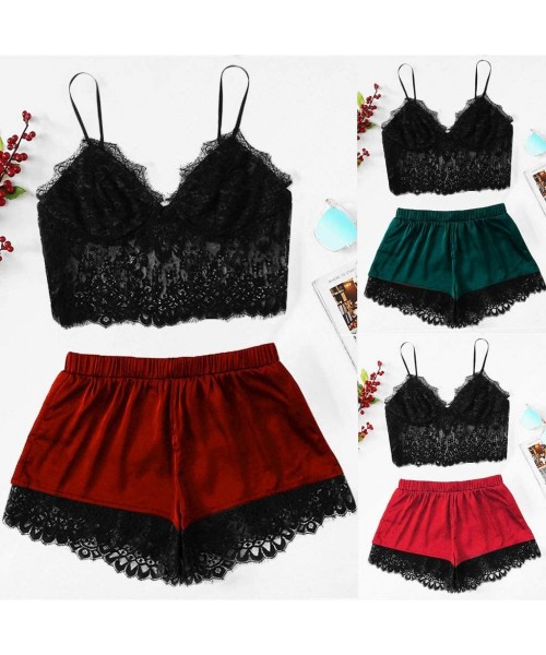Robes Womens Sexy Sling Plus Size Sleepwear Lingerie Lace Nightwear Underwear Set - Wine - CC196RHRQ07