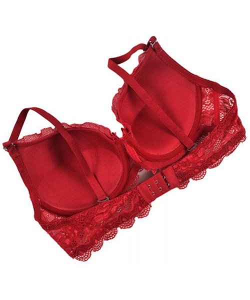 Bras Women Plus Size Lace Bra Sets Solid Color Push up Underwire Bra + Brief Sets - Red - CZ184QA09DG